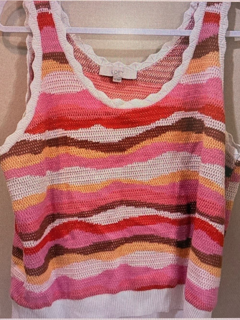 LOFT Crocheted Striped Tank Top in Pink, White, Brown & Yellow